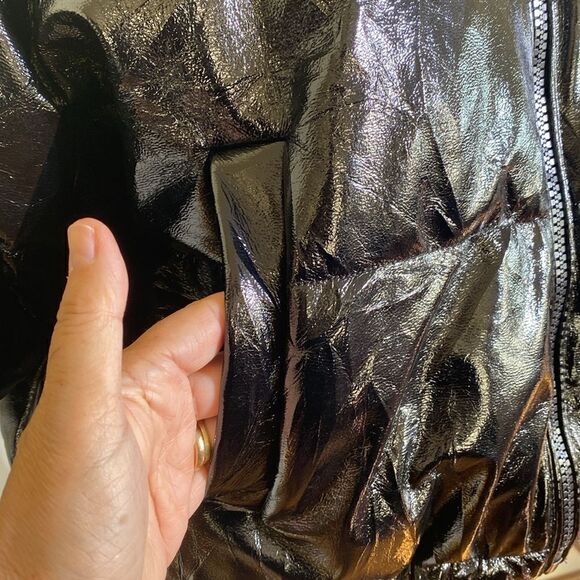 H&M Divided Black Glossy Vinyl Puffy Bomber Jacket - Picture 7 of 11